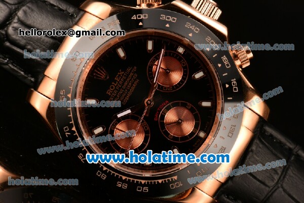 Rolex Daytona II Asia 3836 Automatic Rose Gold Case with Black Bezel and White Stick Markers - Click Image to Close